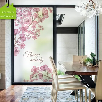 

Custom Size Decorative Static Stained Window Film Privacy Frosted No Glue Explosion-proof Pink Flowers Bedroom Dining Hall