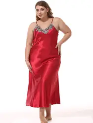 Плюс размеры Ночное платье для женщин длинный халат пикантный Шелковый Атласный ночная рубашка милые спагетти ремень ночные рубашки