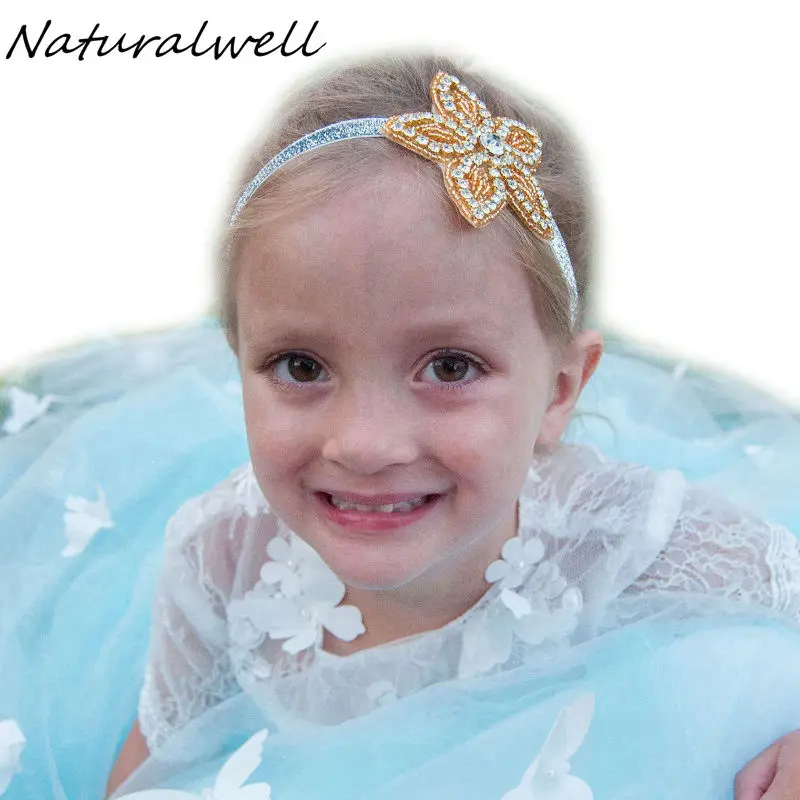 Naturalwell Crystal Headband Little girls Rhinestones Hairband Wedding headbands Silver Gold
