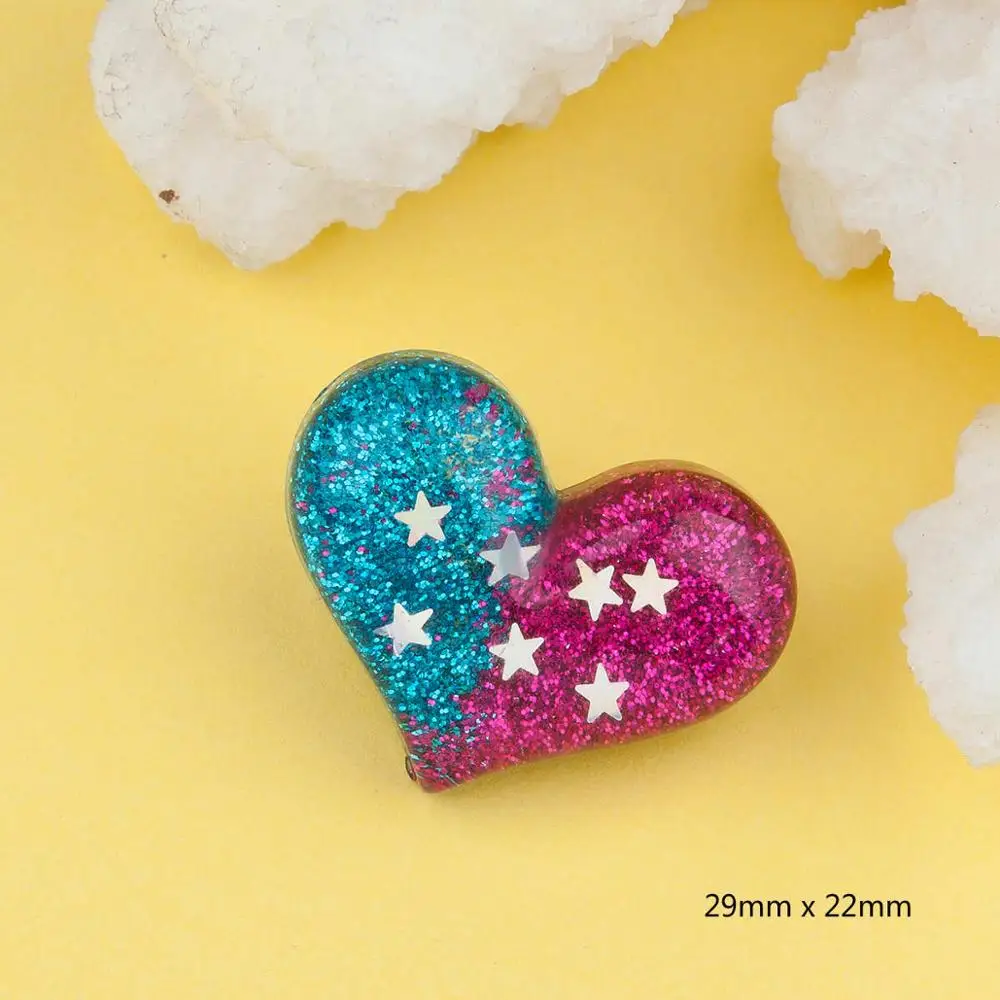 DoreenBeads 1 шт. блестящие разноцветные кавайные полимерные значки на булавке Броши сердце пентаграмма Звезда Луна для одежды сумки джинсы футболка - Цвет: Blue Fuchsia Heart