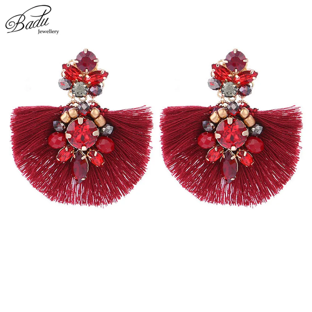 Badu серьги с кисточками Новое поступление Женские винтажные модные Кристаллы серьги-гвоздики барокко заявление ручной работы Pendientes