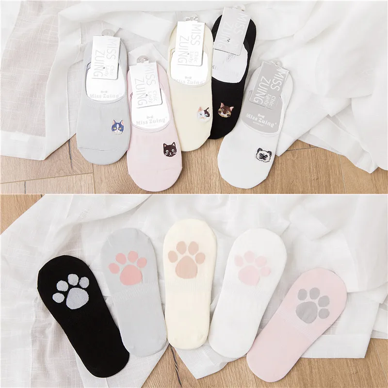 

2019 New Fashion 5 Pairs Women Socks Slippers Cute Cartoon Animal Cotton High Quality Women's Boat Socks For Women Invisible