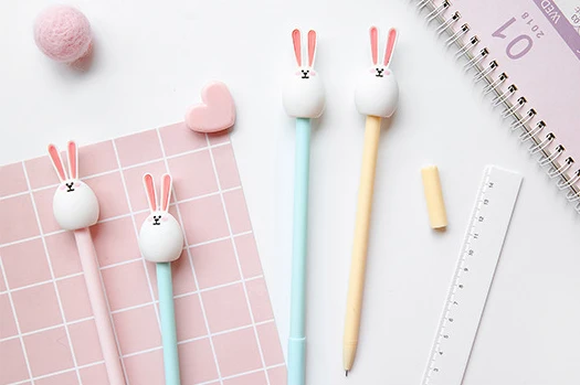 Милые гелевые ручки кавайного цвета с мультяшным Кроликом, нейтральные ручки для девочек, школьные канцелярские принадлежности для детей, подарки