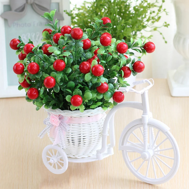 3 шт Искусственные цветы розы+ ваза набор в виде велосипеда из ротанга с поддельными фруктовыми цветами украшение стола деревянный забор зеленый Растительный набор цветов