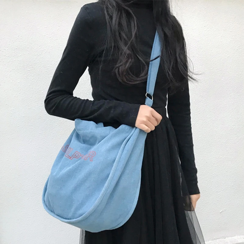 Denim Shoulder Bag Jean Fabric Soft Slouch Bag Teenager Daily Eco Friendly Top Handle Bag 21 Leisure Student Everyday Handbag Aliexpress Luggage Bags