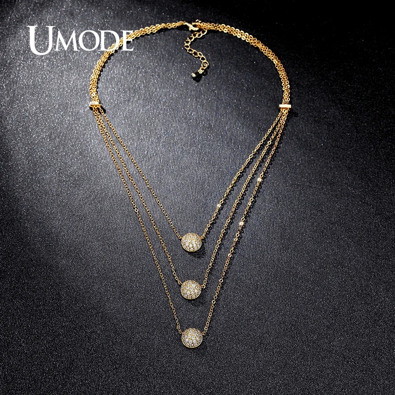 

UMODE Three Layers Micro Zirconia Paved Three Half Balls Gold-color Choker Necklaces Jewelry for Women Collares Mujer UN0230A