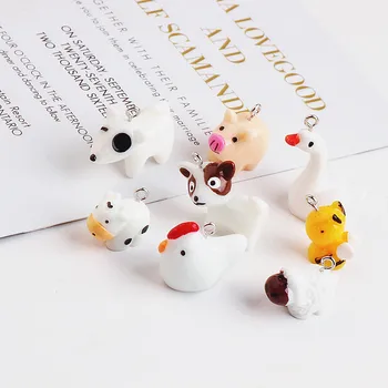 

diy jewelry mamking 30pcs/lot animals cartoon dog/pig/sheep/Chicken/geese shape resin charms fit keychain pendants accessory