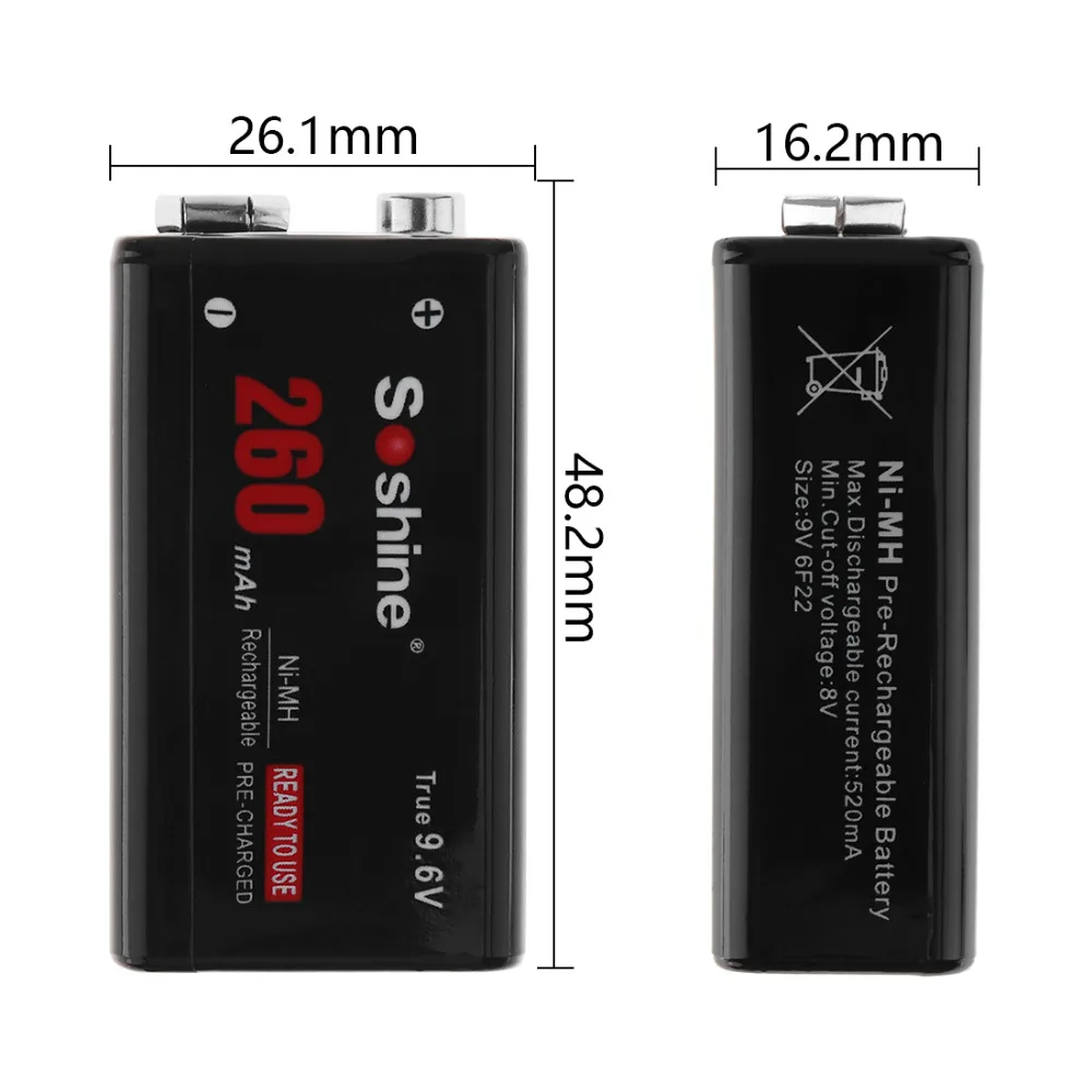 Soshine 260 мАч 9 В 6F22 аккумулятор Ni MH NiMH перезаряжаемый + Портативный Футляр для