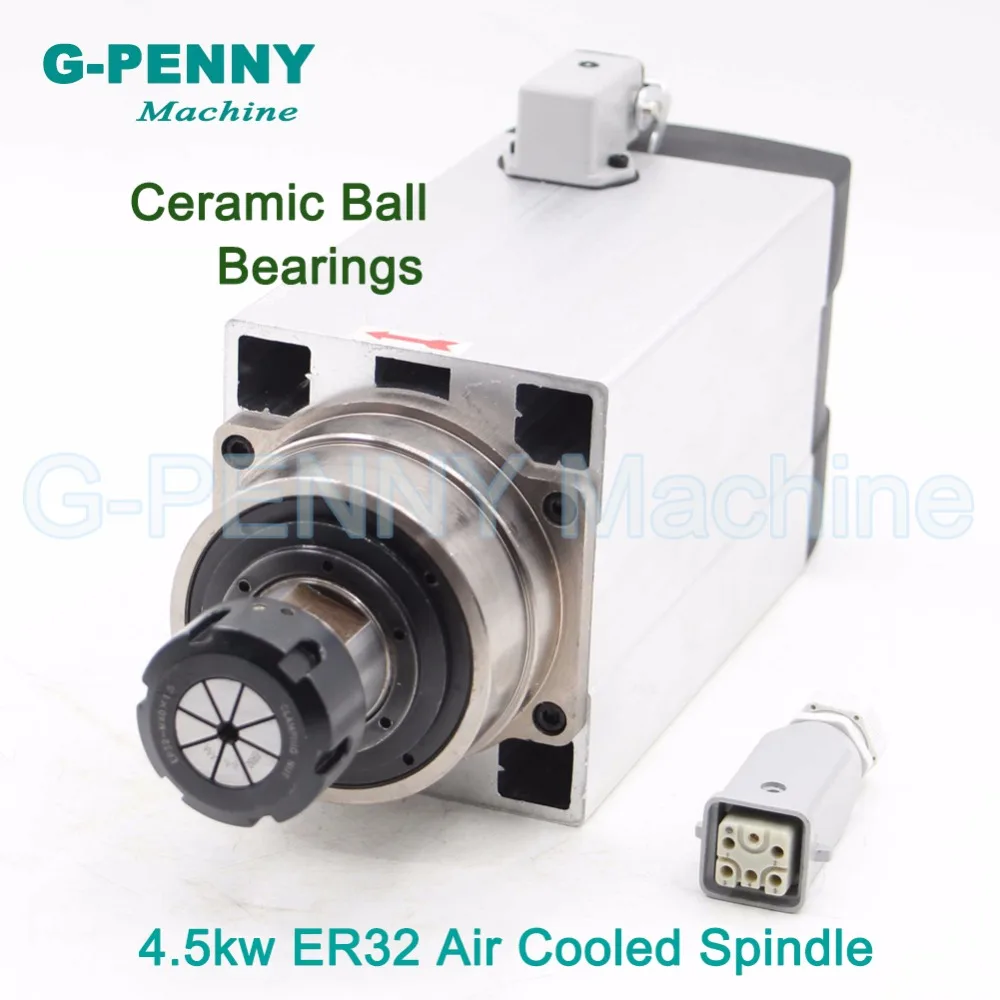 

4.5KW ER32 Air cooled square spindle motor Ceramic ball bearings 220v/380v CNC air cooling for woodworking CNC engraving machine