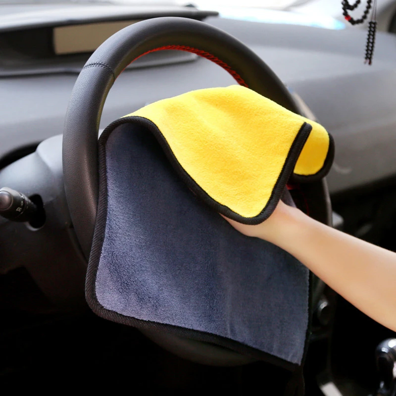 Wiping Hemming Coral Velvet  Yellow Gray Microfiber  Absorbent Soft Cloth Car Cleaning Towel  Car Care high Density 30*30cm