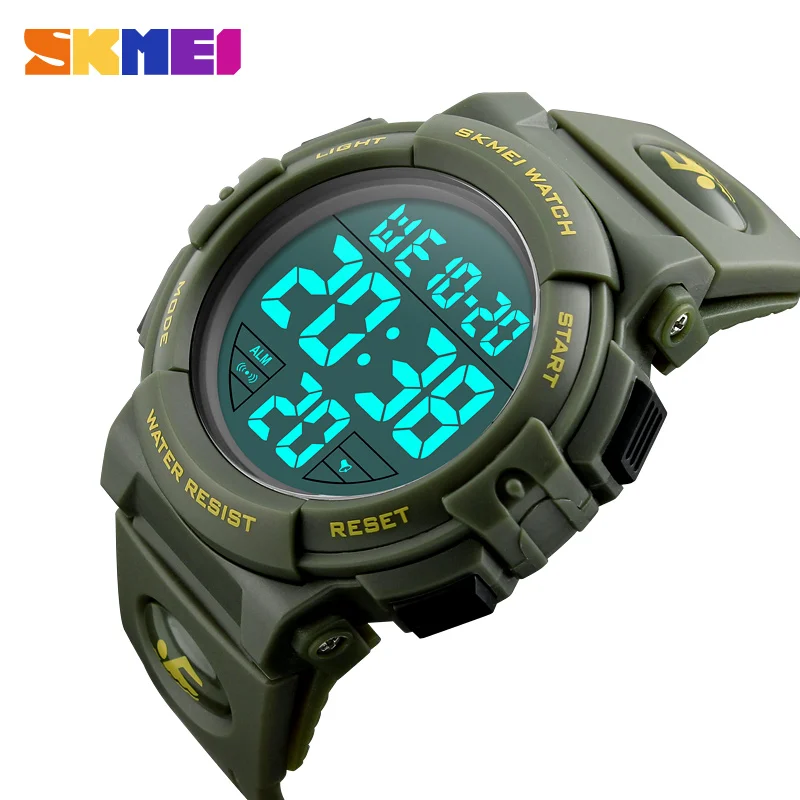 SKMEI Брендовые мужские спортивные часы Модные светодиодный цифровые часы Военные многофункциональные наручные часы 50 м водонепроницаемые мужские часы - Цвет: green