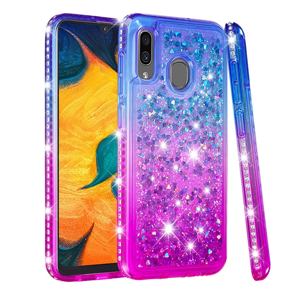 Симпатичный мягкий чехол для Samsung Galaxy Wide4 A30 A20 2019 блестящий бриллиантовый жидкий