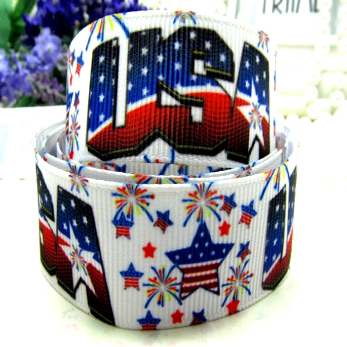 

6mm-75mm USA National Holiday Star Printed Grosgrain Ribbon 4th Of July Ribbon DIY Handmade Hair Bows party decoration 50 Yards