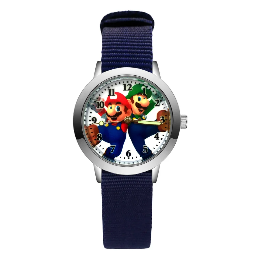 Милые детские часы с героями мультфильмов в стиле Марио; кварцевые нейлоновые наручные часы для мальчиков и девочек; JA147