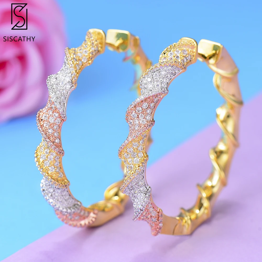 SisCathy, трендовые женские серьги-кольца, подвески, корейский Круглый Круг, CZ, массивные серьги, ювелирные изделия для женщин, свадебное платье