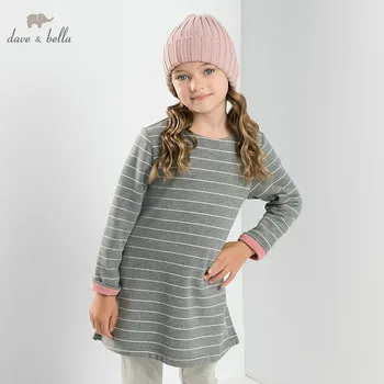 

DBK8116 dave bella kids girls 5Y-13Y fashion striped dresses children autumn boutique 1 pc dress baby long sleeve clothing