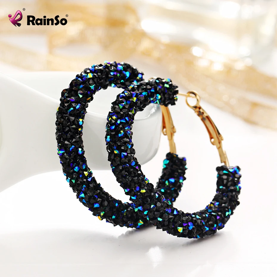

Rainso Fashion Simple Hyperbole Big Hoop Earrings Round Lady Shiny Crystal Rhinestone Charm Jewelry Women Circle JEW01582