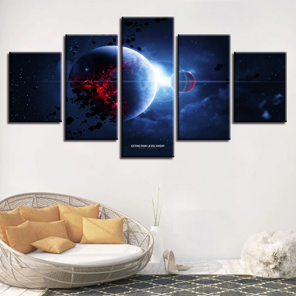 

Wall Art Modern Frame HD Prints 5 Pieces Planet Ray Light Abstract Painting Modular Poster Canvas Picture Decor Living Room Home
