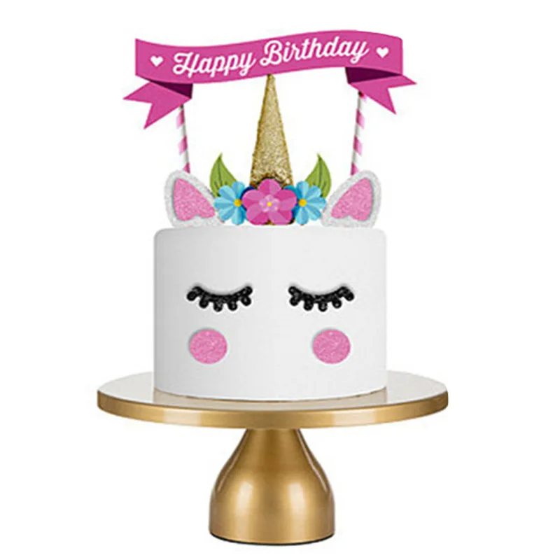 1Set Unicorn Party Cake Topper Handmade Decoration Wedding Cupcake Happy Birthday Supplies | Дом и сад