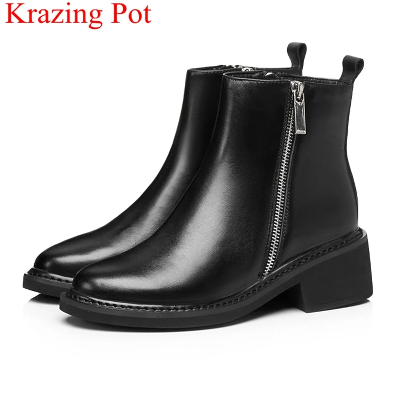 

2018 superstar round toe zipper ankle boots elegant Chelsea boots med heels motorcycle boots solid keep warm winter shoes L98