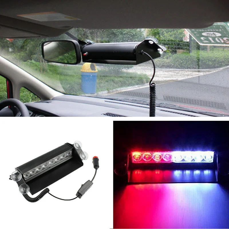 Buy 8 LED Red/Blue Car Police Strobe Flash Light Dash
