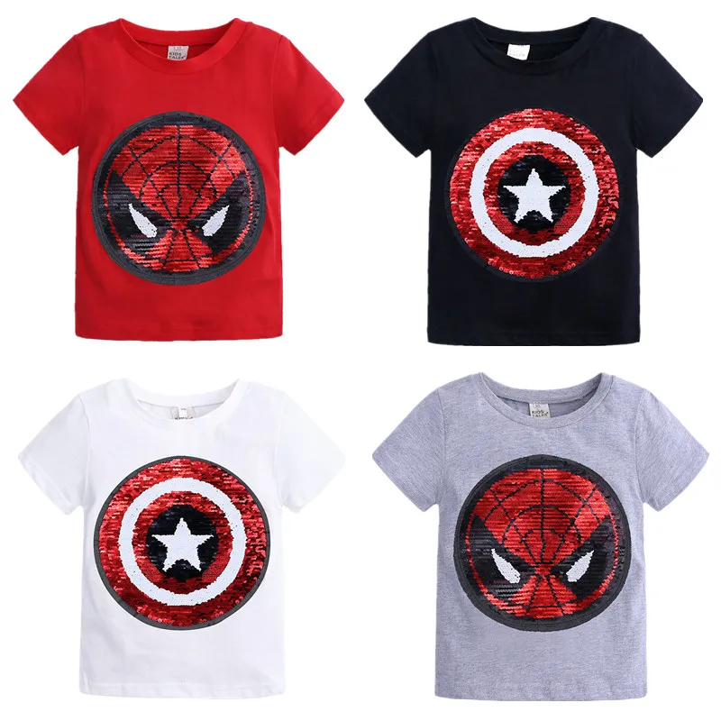 

Children's Summer New 2019 Sequins Remodel Graphic Cartoon Cotton Short Sleeve T-Shirt Boys Girls Summer Short Sleeve