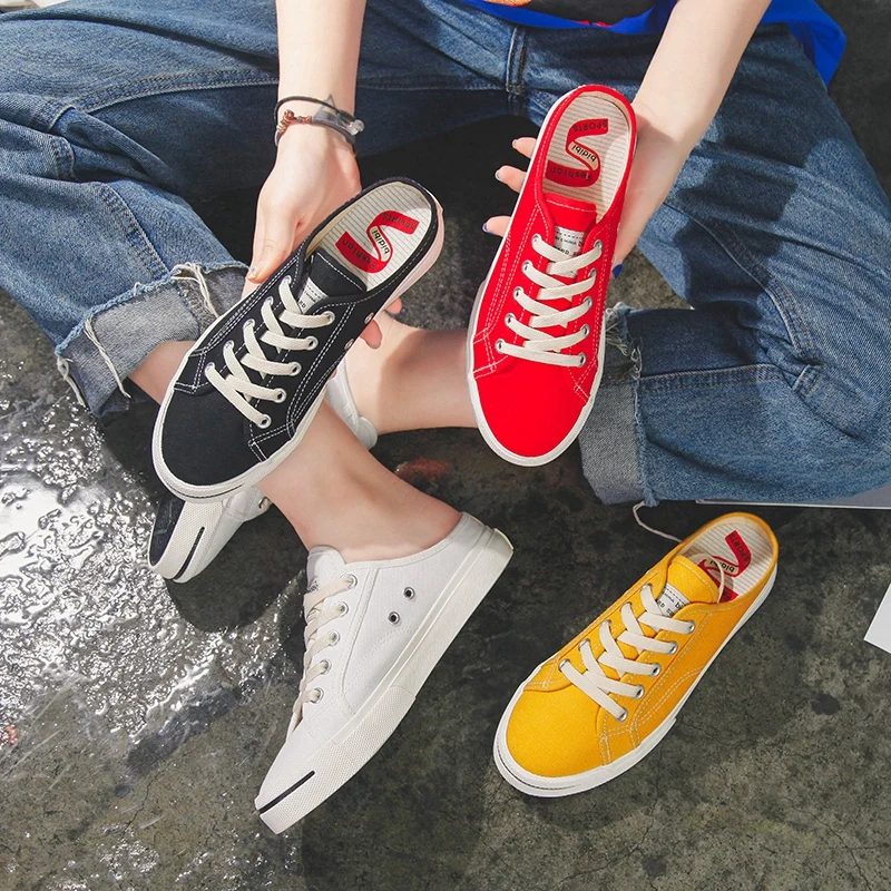 Canapa Donne Tacco Scarpe trascinamento bianco Delle Il Nero 2018 Pedale Versione Del Un Senza Di Semi Tela rosso Coreana Nuova Selvaggio Pigri Giallo colore Estate IYx5n
