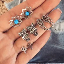 ZORCVENS 4 пар/компл. Bijoux(украшения своими руками) Крылья Совы лотоса серьги-гвоздики в виде кактусов комплект для женщин: Boucle D'oreille ювелирные изделия