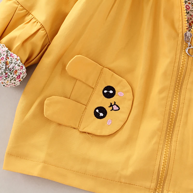 Spring Autumn Girls Windbreaker Coat Baby Kids Solid color cartoon rabbit Hoodie Zipper Outwear Kids Coats Jacket Clothing