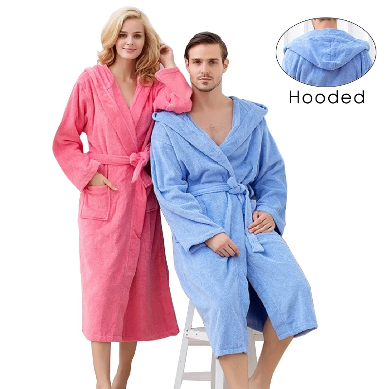 

Hooded Toweled bathrobes cotton robe lady women robe autumn and winter waste-absorbing thick soft bathrobe