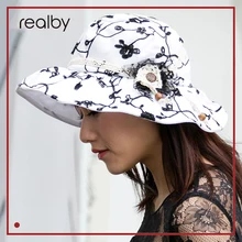 REALBY Summer Beach Hats For Women Elegant Wide Brim Chapeu depraia Feminino Travel Outdoors Cap Sombreros