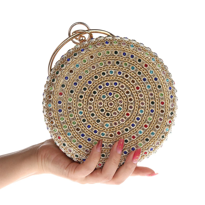 Round ball Evening Bag luxury rhinestone Purse clutch Colorful Diamond Wedding Clutches Gold Silver chains Handbags ZD1307