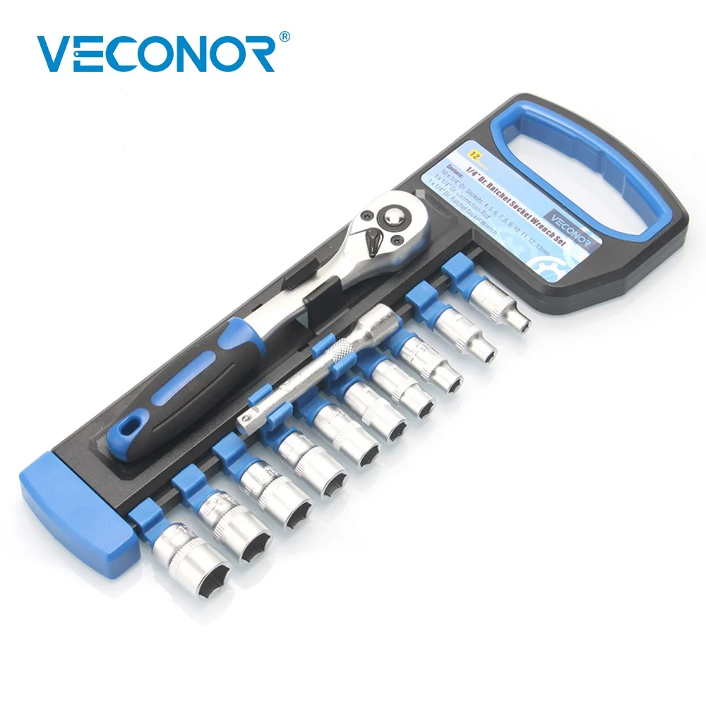 Veconor 1/4" 6.25mm Reversible Head Ratchet Socket Wrench Spanner Set Dull Polish 72T Set of