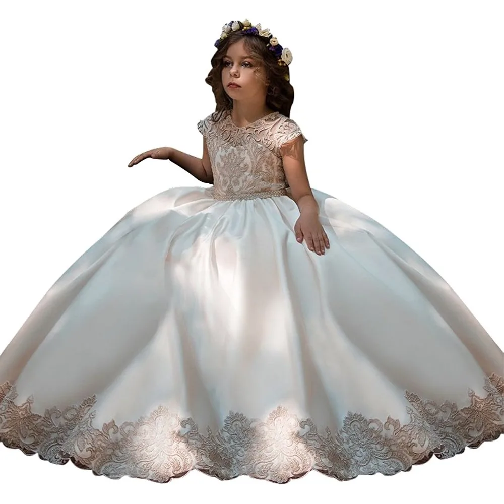 

champagne fancy flower girls dresses infantil para menina pink kids ball gowns long little girls first communion dresses 2018