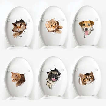 

3 d cartoon cat broken wall wall stick a kitten doggie waterproof decorative toilet cover stickers laptop stickers