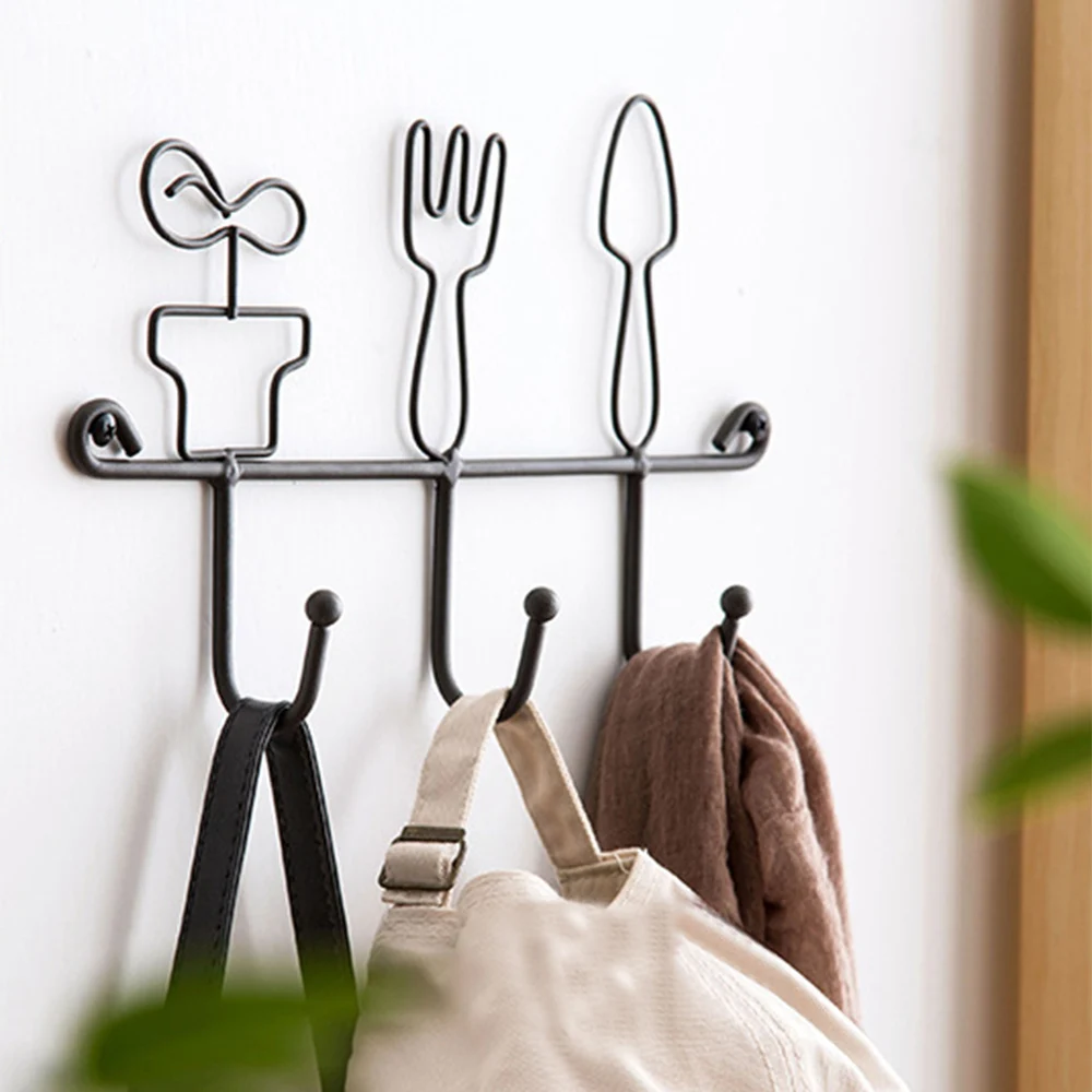 

Creative Simple Wrought Iron Key Hooks Pastoral Style Home Door Wall Coat Hanger Ornament Kitchen Wall Hanger With 3 Hooks