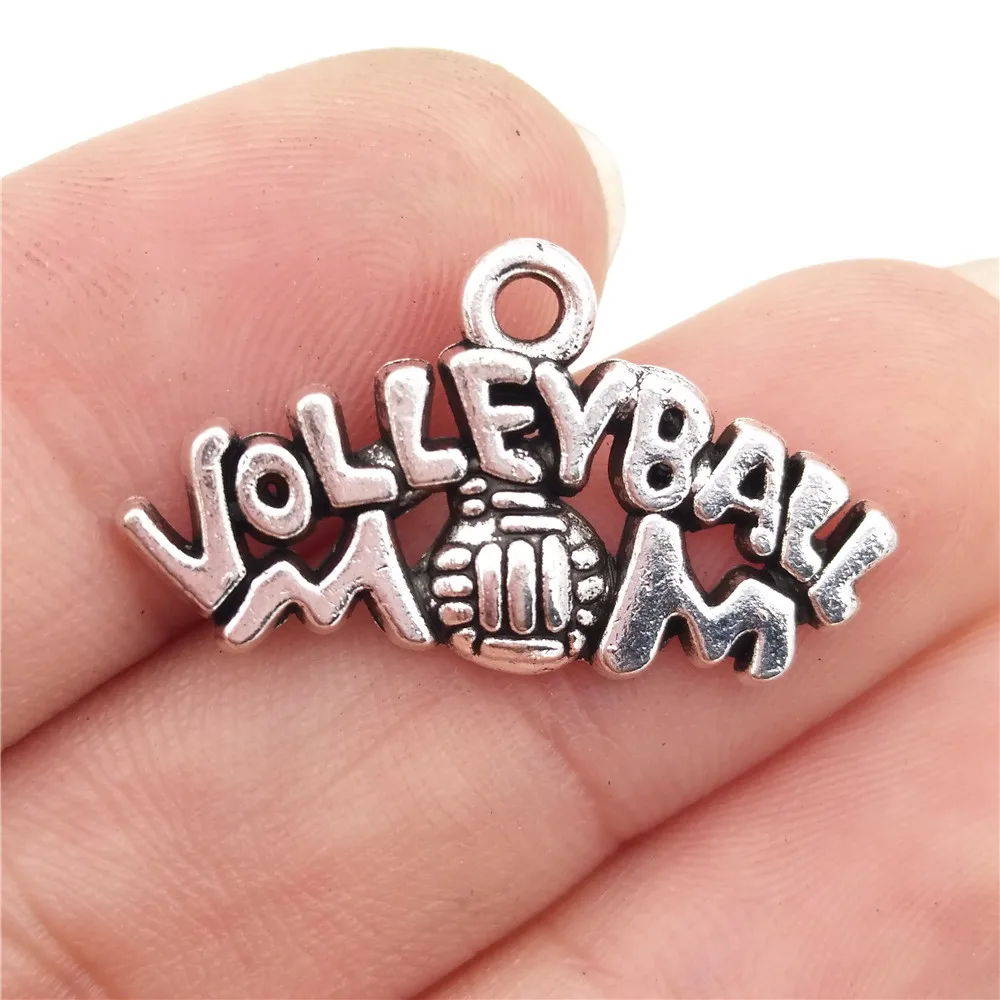Bulk 30 Zinc Alloy Sports Theme Volleyball Mom Charms Antique Silver