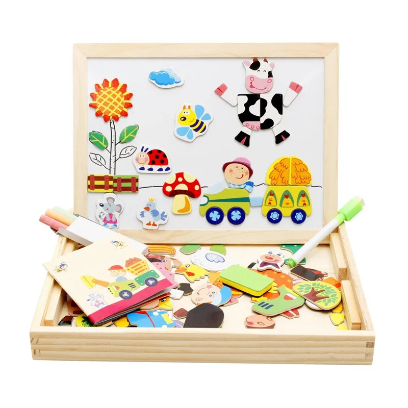 Fantastic Learning Education Magnetic Puzzle Wooden Easel Dry Erase Board Puzzles Games for Kids Imagination (1)