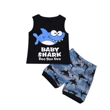 Emmaaby/Летняя одежда для маленьких мальчиков; топы с акулой; майка+ шорты; пляжный костюм; комплект из 2 предметов