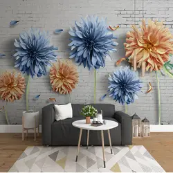 На заказ фото обои винтажная кирпичная стена цветок 3D росписи гостиная ТВ диван задний план стены украшения дома Papel де Parede 3D