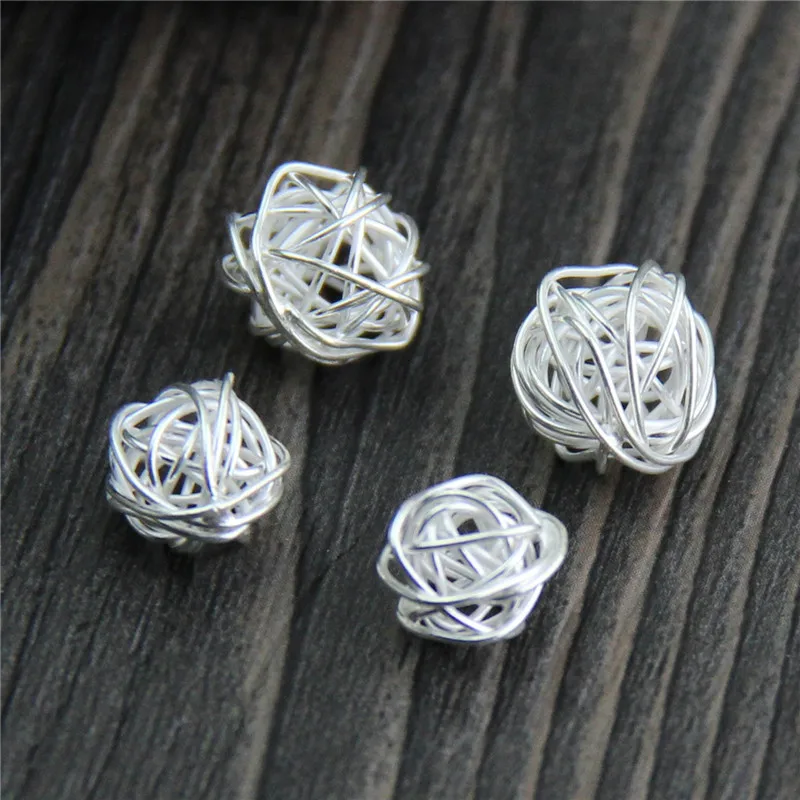 

Handcraft Knitting Wool Ball Design Spacer Beads 8.5mm 10mm 925 Sterling Silver Irregular Charm Beads DIY Fine Jewelry Findings