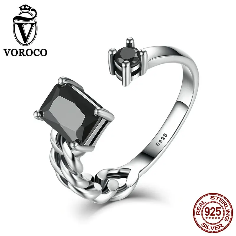 VOROCO 100% Серебро 925 пробы Aquare & круглые черные плетеные манжеты открытые