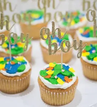 

glitter gold oh boy birthday Gender Reveal cupcake toppers baby shower party cake decoration doughnut food toothpicks