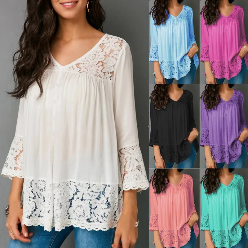 

ZOGAA 2019 Autumn New Arrival Women Sweet Ruffles V-Neck Fashion Lace Shirt Patchwork Hollow Out Women Blouses Casual Tops