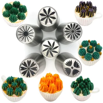 

6pcs Large Russian Pastry Nozzles Icing Piping Tips Set Stainless Steel Baking Confectionery fondant Cake Decorating Tools B