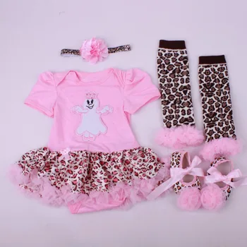 

4PCs per Set Baby Girls' Halloween Ghost Leopard Dress Infant 1st Cosplay Costume Headband Shoes Leg Warmers