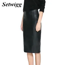 SETWIGG женские зимние миди юбки-карандаш из искусственной кожи с высокой талией на молнии сзади с разрезом из искусственной кожи облегающая офисная юбка ниже колена