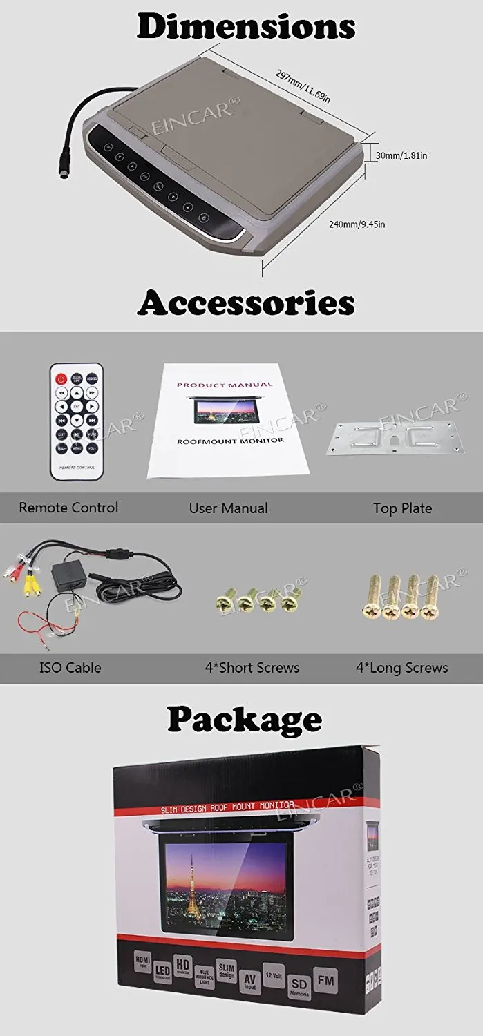 Discount HD 10.2 inch SD HDMI FM Car 1080P Car Roof Mount Monitor Car Ceiling Wide Over head LCD Monitor Display 180 Max Open Angle 5