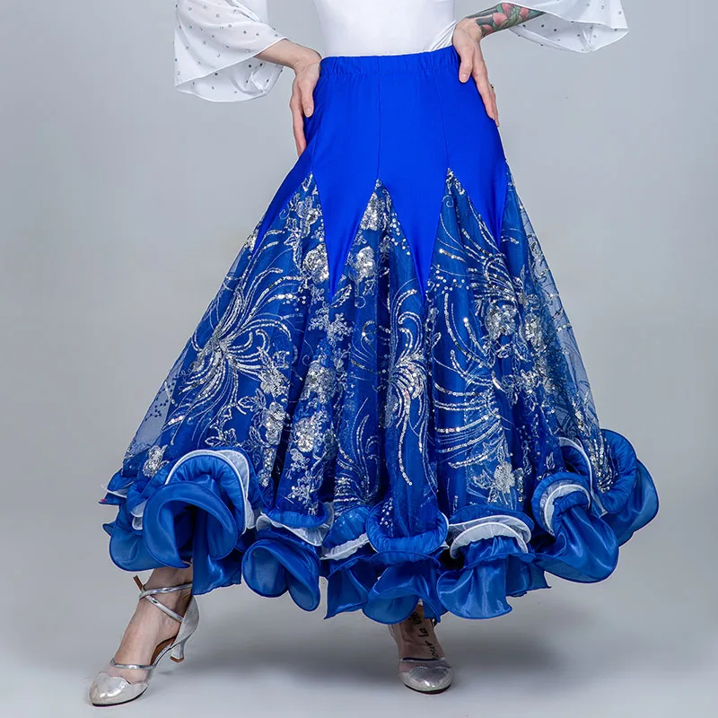Blue Skirt Профессиональная бальная комната танцевальная юбка для женщин большая юбка Hemlines Waltz Современный стандартный бальный зал костюм для танцевального конкурса BL1726 - Цвет: Blue Skirt