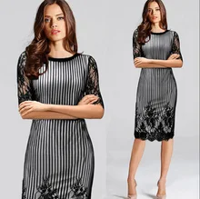 Lace Dress Women 2017 Summer Dresses New Arrival Half Sleeve Striped Print Lady Elegant Pencil Dresses Midi Plus Size Vestidos